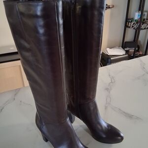 Nine West Brown Leather Knee-High Heeled Boots